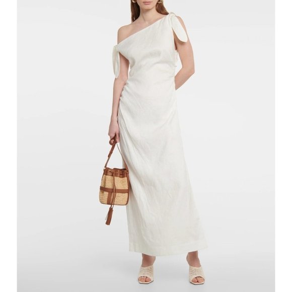 SIR. Bettina Tie Midi Dress in Ivory XSmall New Womens Linen Off the Shoulder - Picture 16 of 16
